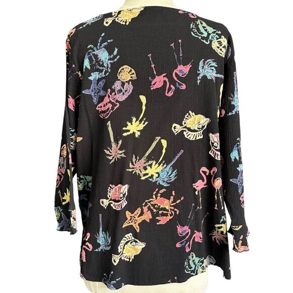 Vintage Rare HTF 90s Under The Sea Ocean Beach Flamingo Print Flutter Sleeve Art - Picture 8 of 9